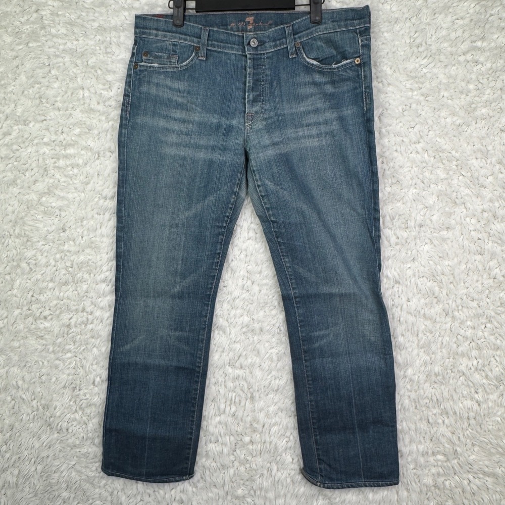 7 For All Mankind 7FAM Boy Cut Jeans Womens Size 32x28 Blue Denim Button Fly USA